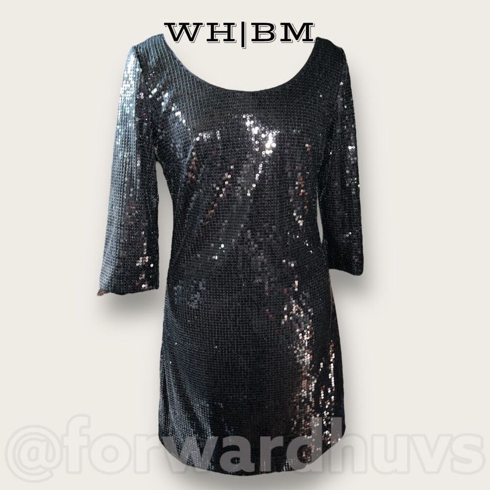 White Houseā| Black Market Black Sequin Dress 3/4 Sleeves Size Small